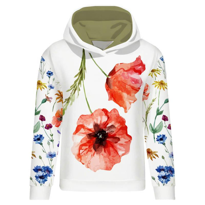 CLASSIC WOMEN’S HOODIE (POLA) - FIELD FLOWERS pat. 2 - looped knit fabric - L