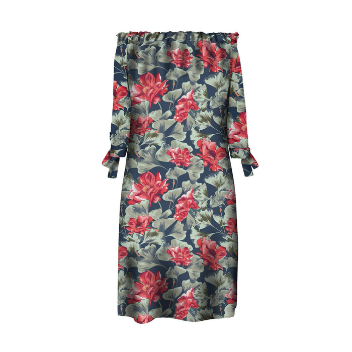 KLEID "CARMEN" - ROTE MOHNBLUMEN - Krepp L