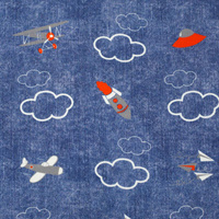 95CM FLUGZEUGE (FLUGZEUGE) / ACID WASH DUNKELBLAU - French Terry mit Elasthan