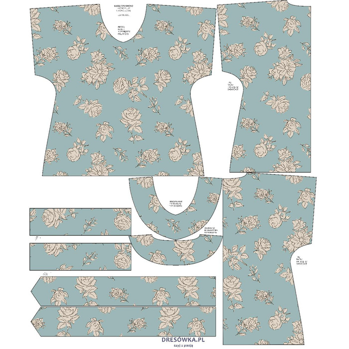 KIMONO BLOUSE - BEIGE ROSES - sewing set L-XL