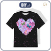 KID’S T-SHIRT - HEART FLOWERS / black - sewing set (116/122)