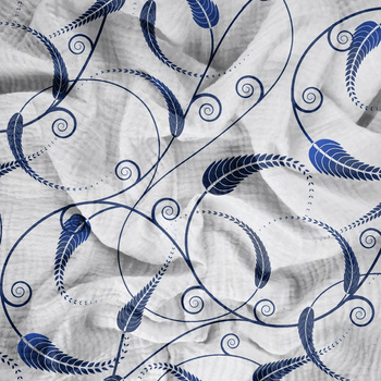 LEAVES pat. 5 (classic blue) - Cotton muslin