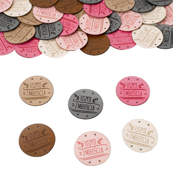 Metka ''USZYTE Z MIŁOŚCIĄ'' średnica 3cm - kolory do wyboru