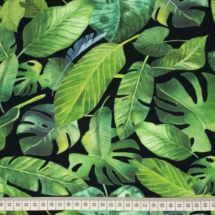 43cm TROPICAL LEAVES pat. 2 / black - single jersey 