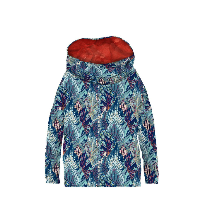 BLUZA DAMSKA (FURIA) NIETOPERZ Z KOMINEM - NIEBIESKIE LIŚCIE (VINTAGE) -  dzianina pętelkowa  L