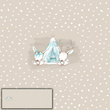 ANIMALS IN TIPI / WHITE TRACES / beige (MAGICAL CHRISTMAS FOREST) - panoramic panel looped knit