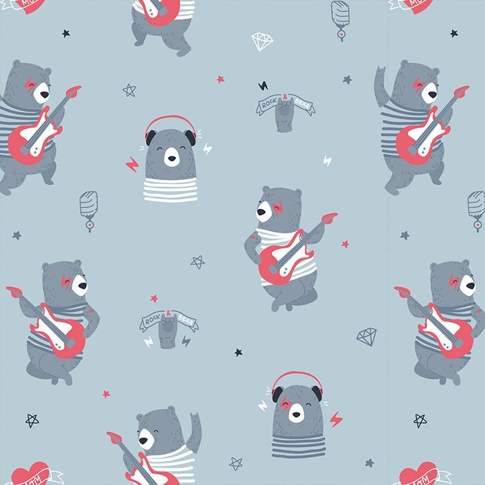 Rock N Roll bear / grau - Baumwoll Webware