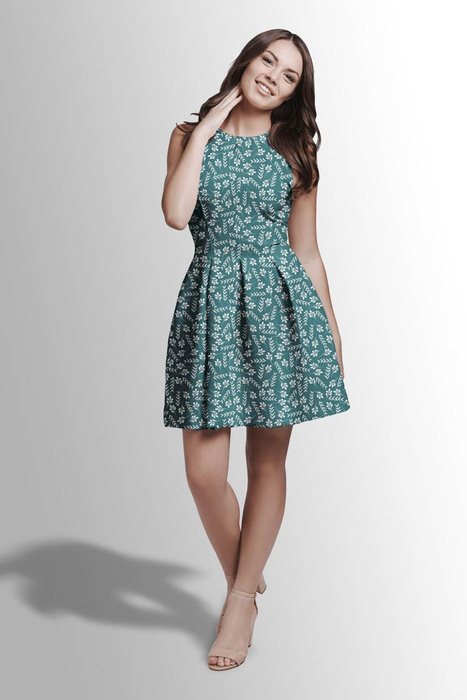 SMALL LEAVES pat. 2 / emerald - looped knit fabric