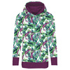 LONG WOMEN’S HOODIE (MEGI) - MINI LEAVES AND INSECTS PAT. 1 (TROPICAL NATURE) / white - looped knit fabric