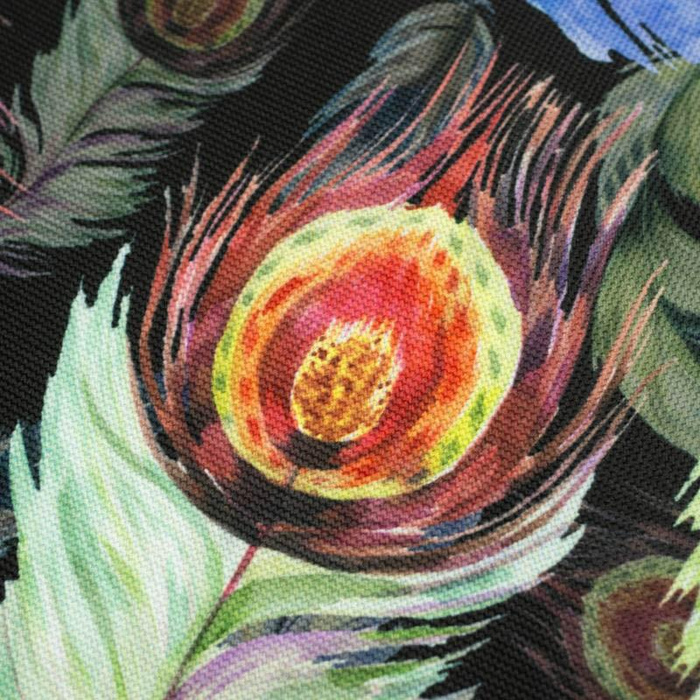 PFAUENFEDERN / schwarz - Wasserabweisende Webware