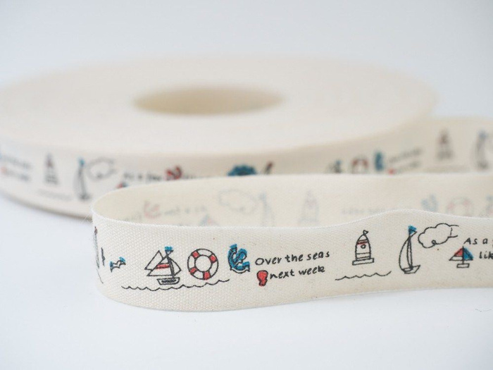 Cotton ribbon with ship pattern