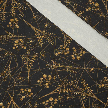 100cm BLÄTTER Ms 12 (gold) / schwarz - Single Jersey mit Elastan ITY