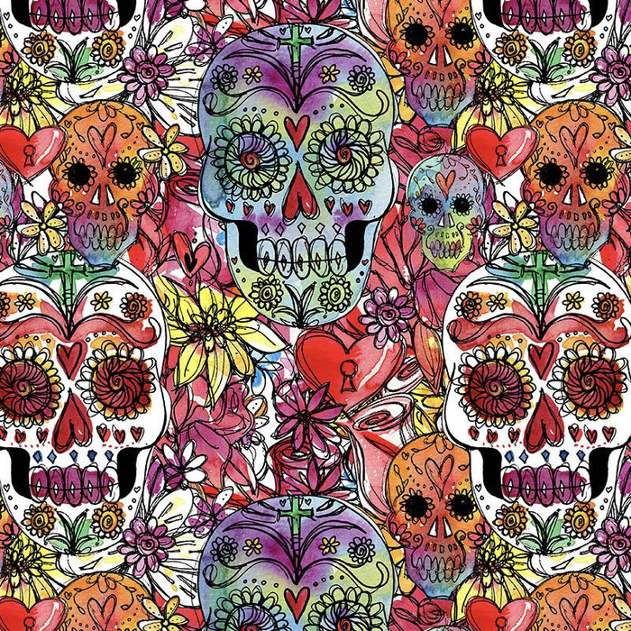 TOTENKÖPFE Ms. 4 / bunt (DIA DE LOS MUERTOS) - Wasserabweisende Webware