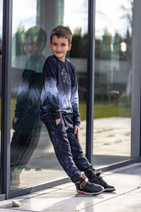 Children's tracksuit (MILAN) - SPACESHIP (SPACE EXPEDITION) / STRIPES - looped knit fabric (98/104)