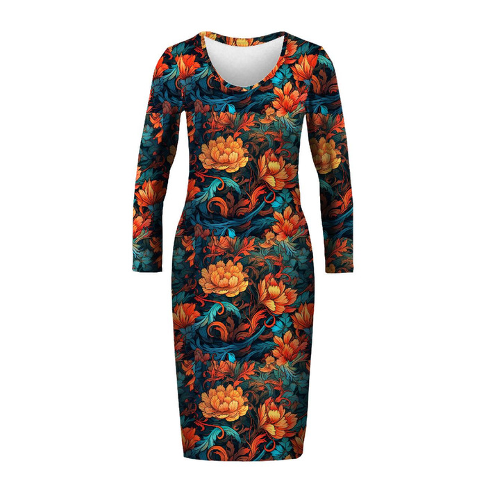 PENCIL DRESS (ALISA) - VINTAGE CHINESE FLOWERS pat. 2 - sewing set S