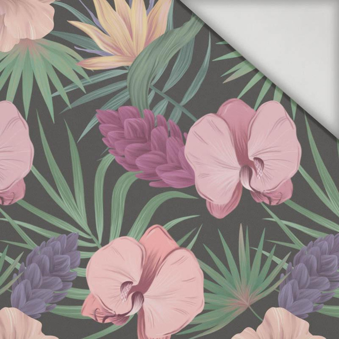 100cm EGZOTYCZNE ROŚLINY / szary - lycra 300g