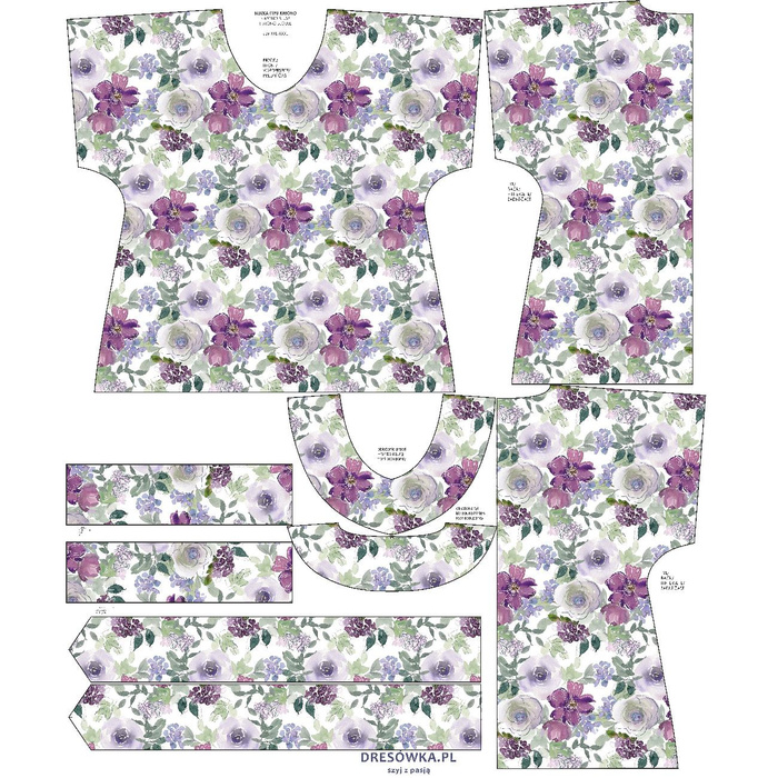 KIMONO BLOUSE - WATER-COLOR FLOWERS pat. 3 - sewing set S-M