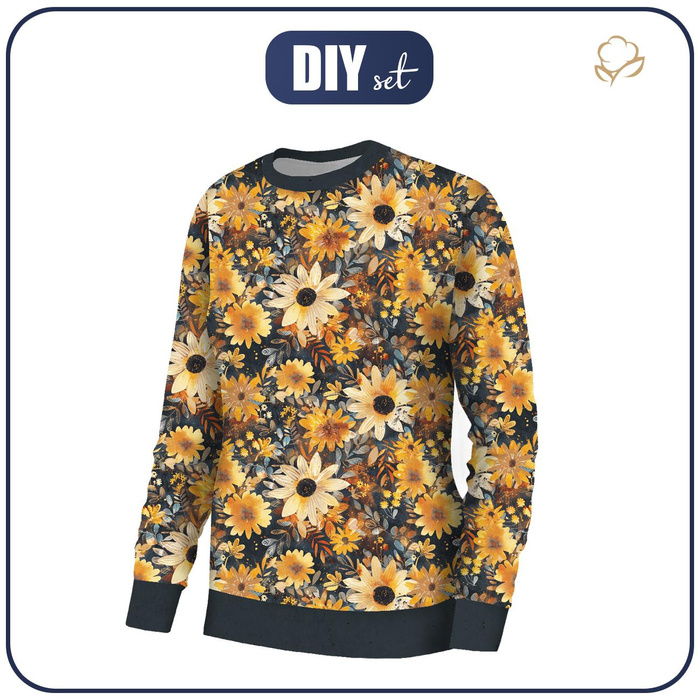 WOMEN'S SWEATSHIRT (HANA) BASIC - AUTUMN FLOWERS  PAT. 9 - looped knit fabric - XXXL