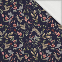 HARES AND BIRDS (INTO THE WOODS) DARK BLUE - teplákovina s elastanem ITY