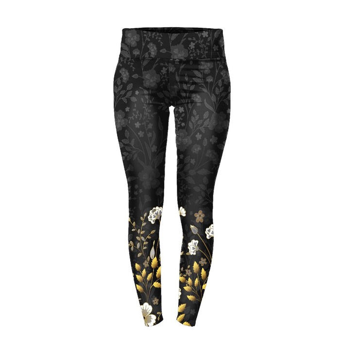 SPORTS LEGGINGS - FLOWERS (pattern no. 8) / black - S