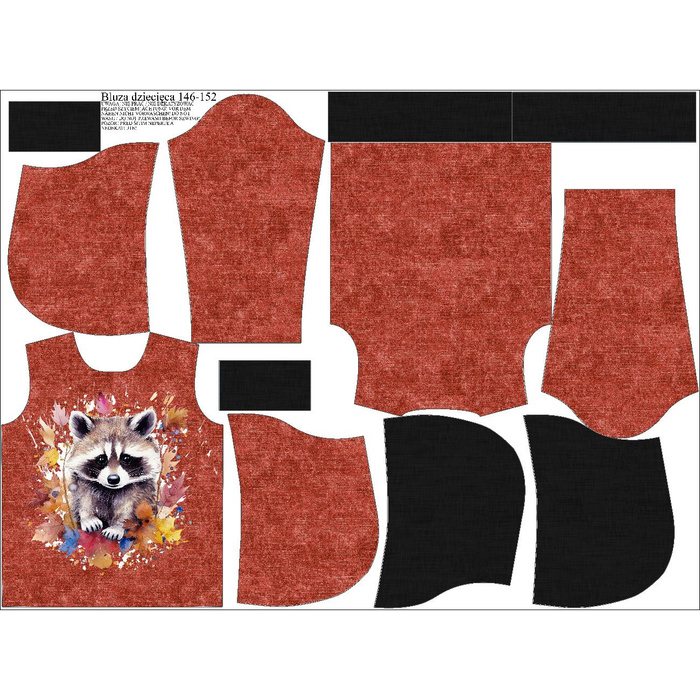 KINDER HOODIE (ALEX) - WATERCOLOR RACCOON M. 2 - Sommersweat (158/164)