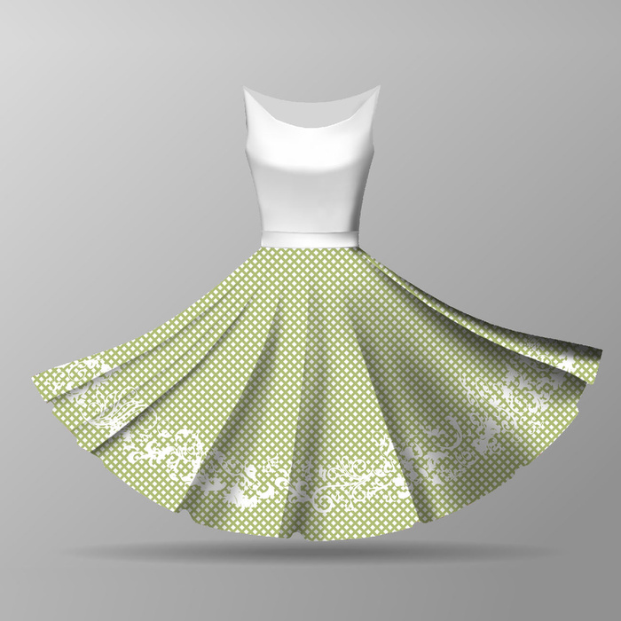 Circle skirt panel - GINGHAM LACE / lime cream
