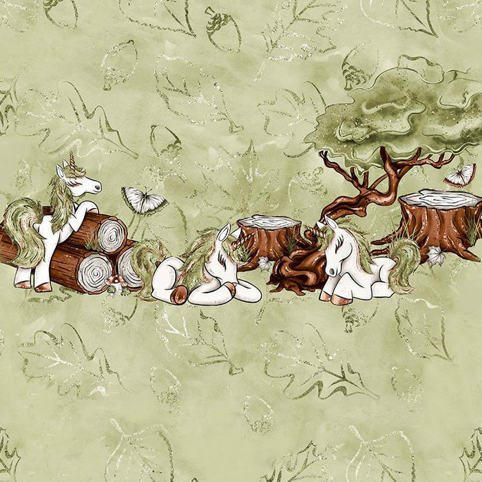 FOREST UNICORNS pat. 2 / green - panel looped knit