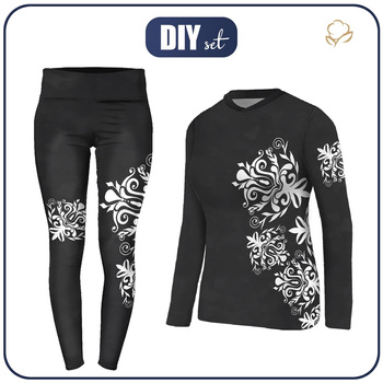 THERMO KOMPLET DAMSKI (JANE) - DAMASCO KONTUR / czarny - zestaw do uszycia XS