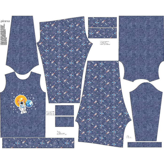 KINDERPYJAMAS "MIKI" - ASTRONAUT (WELTRAUMEXPEDITION) / ACID WASH DUNKELBLAU - Elastische Baumwoll Maschenware (98/104)