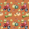 KÜRBISSE AUF DEM SCOOTER (Blätter) / orange (KÜRBISGARTEN) - Single Jersey 