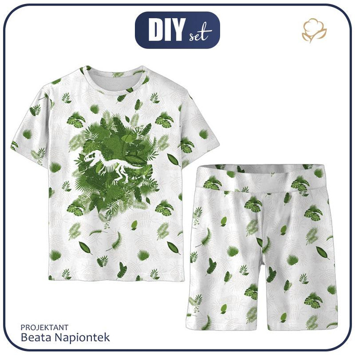 CHILDREN'S PAJAMAS "ADA" - DINOSAUR/ leaves - Bamboo Single Jersey with elastan (134/140)