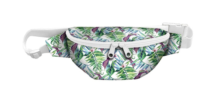 HIP BAG - MINI LEAVES AND INSECTS PAT. 2 (TROPICAL NATURE) / white - small