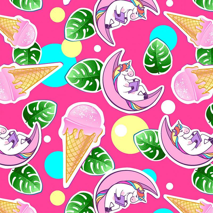 UNICORNS AND ICE CREAM / fuchsia - Viskose-Jersey WE210
