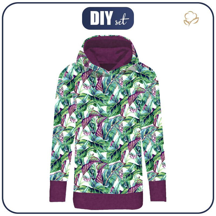 LANGES DAMEN HOODIE (MEGI) - MINI BLÄTTER UND INSEKTEN MS.1 (TROPISCHE NATUR) / weiß - Sommersweat - S