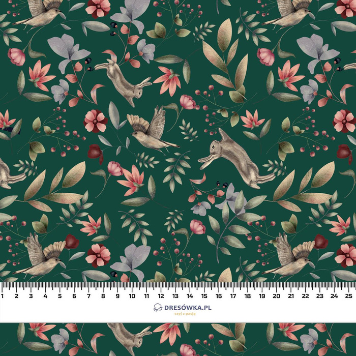 HARES AND BIRDS / BOTTLED GREEN (INTO THE WOODS) - brushed knitwear with elastane ITY