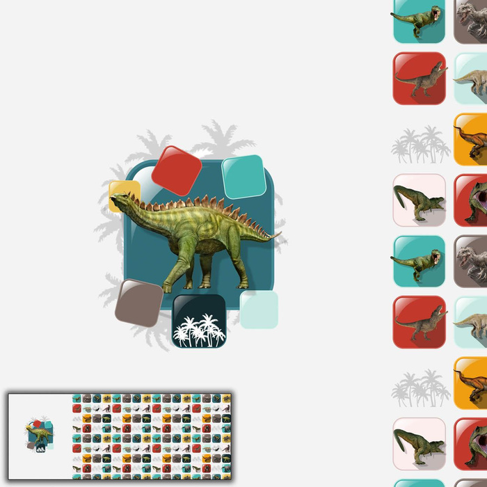 DINO TILES PAT. 6 / smaragd - Panoramic panel - looped knit fabric with elastane