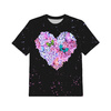 KID’S T-SHIRT - HEART FLOWERS / black - sewing set (140/146)
