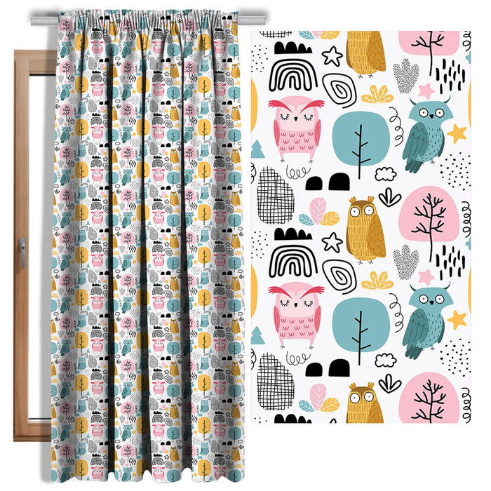 PAINTED OWLS - Cotton woven fabric