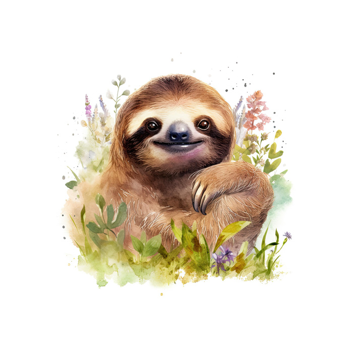 WATERCOLOR SLOTH WZ. 2 - PANEL (60cm x 50cm) SINGLE JERSEY