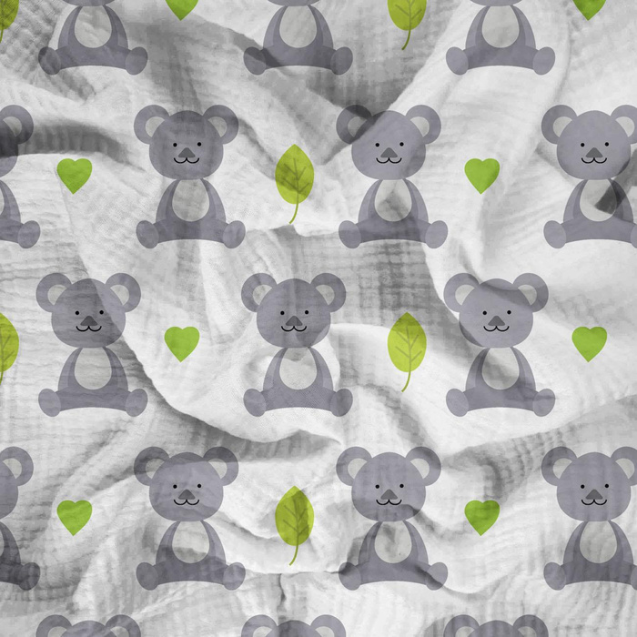KOALA AND LEAVES (ANIMAL GARDEN) - Cotton muslin