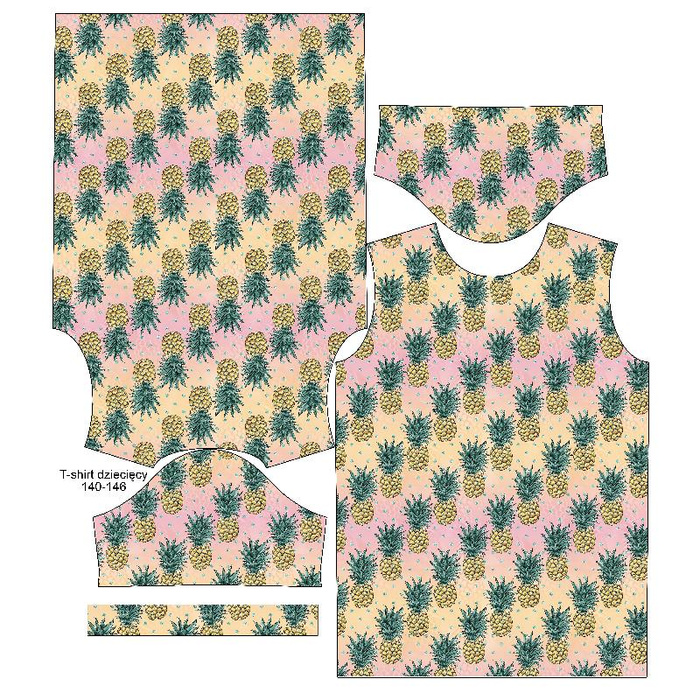 KINDER T-SHIRT- TROPISCHE ANANASSE - Single Jersey (128/134)