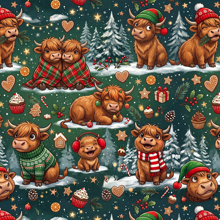 CHRISTMAS HIGHLAND COWS - Wintersweat angeraut mit Elastan ITY