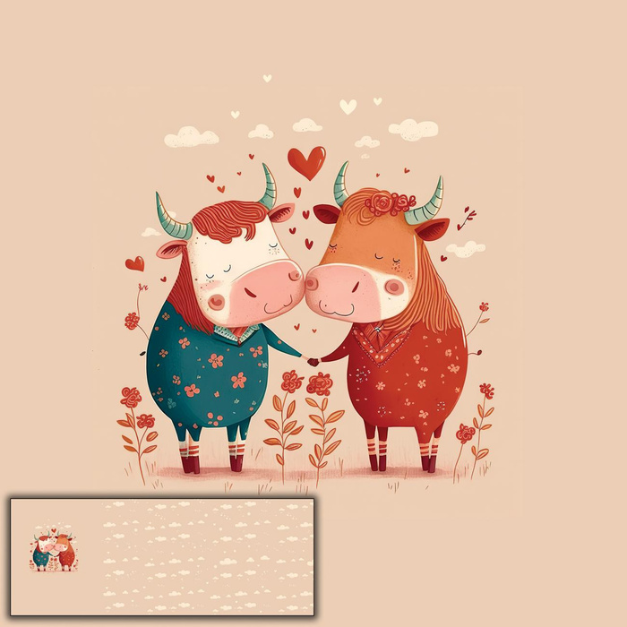 COWS IN LOVE - panel panoramiczny softshell (60cm x 140cm)