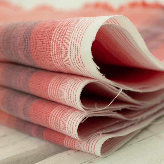 WHITE- SALMON PINKI STRIPES - Panel / Thin elastic cotton woven fabric
