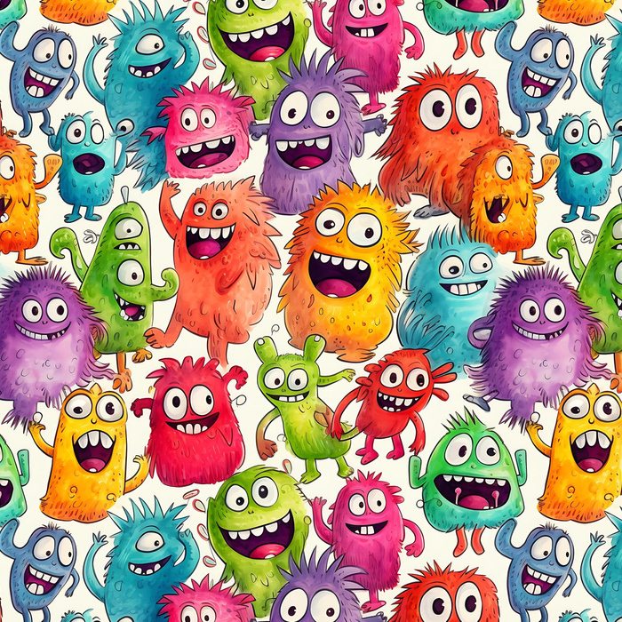 FUNNY MONSTERS WZ. 3 - Muślin bawełniany