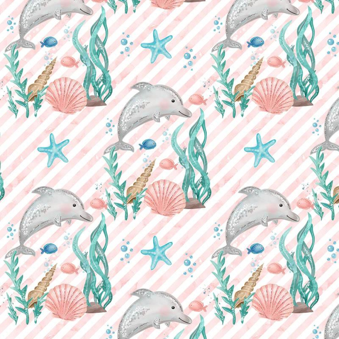 DOLPHINS / STRIPES (MAGICAL OCEAN) / pink