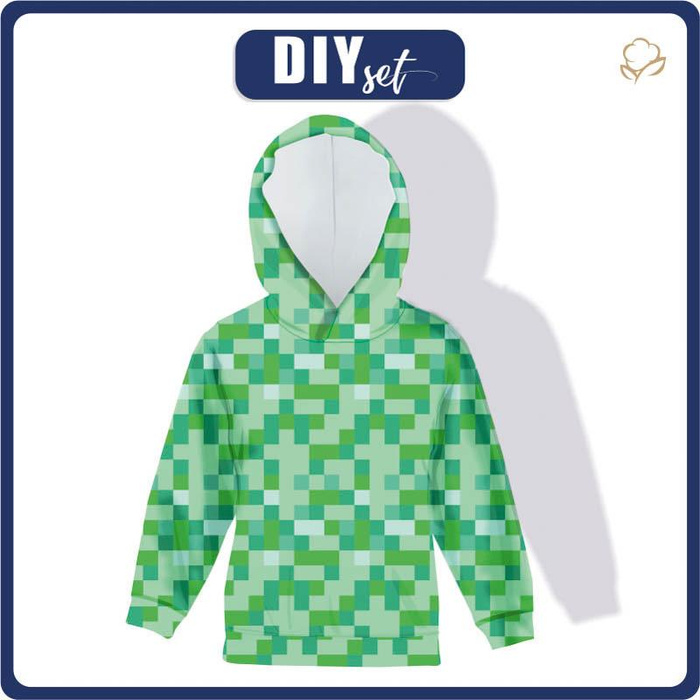 KIDS HOODIE - PIXELS (GREEN) - looped knit fabric (98/104)