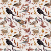 BIRDS PAT. 2 / WHITE (COLORFUL AUTUMN) - looped knit fabric