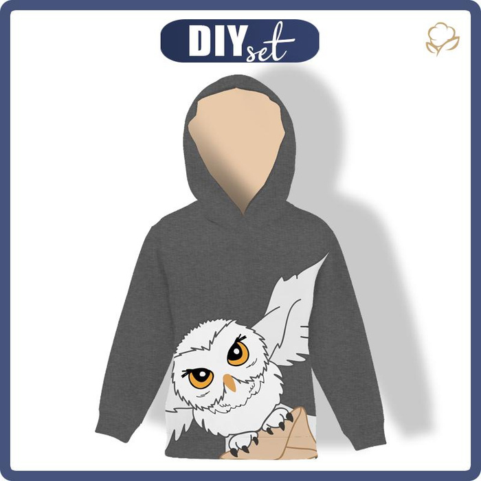 KID'S HOODIE - OWL (MAGIC SCHOOL) - looped knit fabric (122/128)