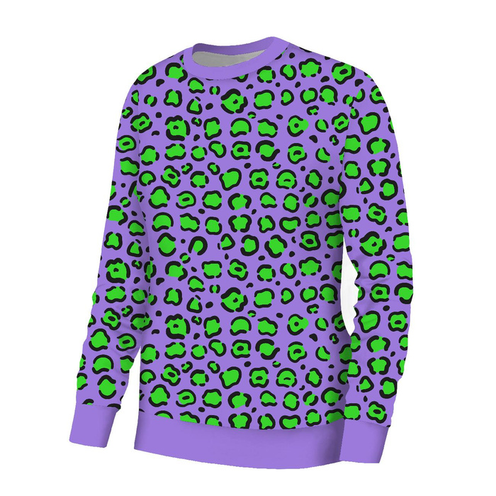 WOMEN'S SWEATSHIRT (HANA) BASIC - NEON LEOPARD PAT. 1 - looped knit fabric - XS